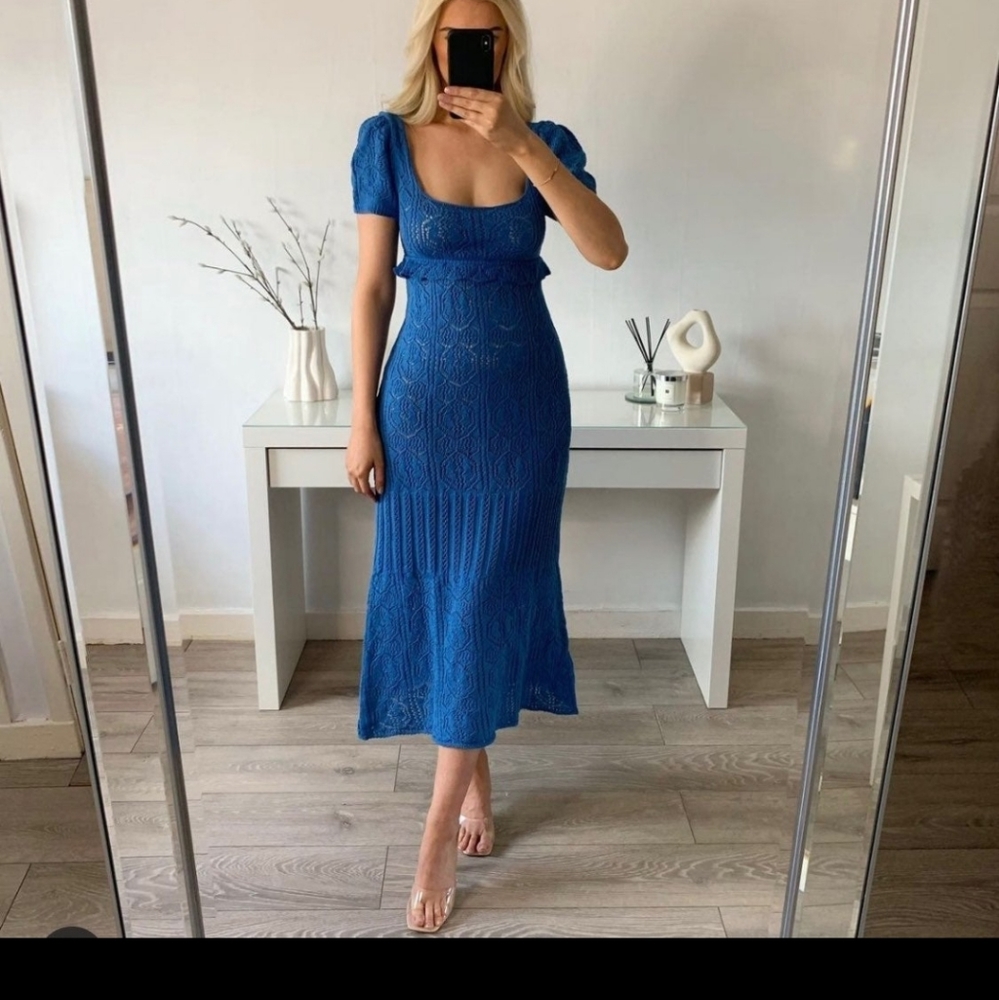 Zara blue knit crochet long midi dress - Picture 6 of 9